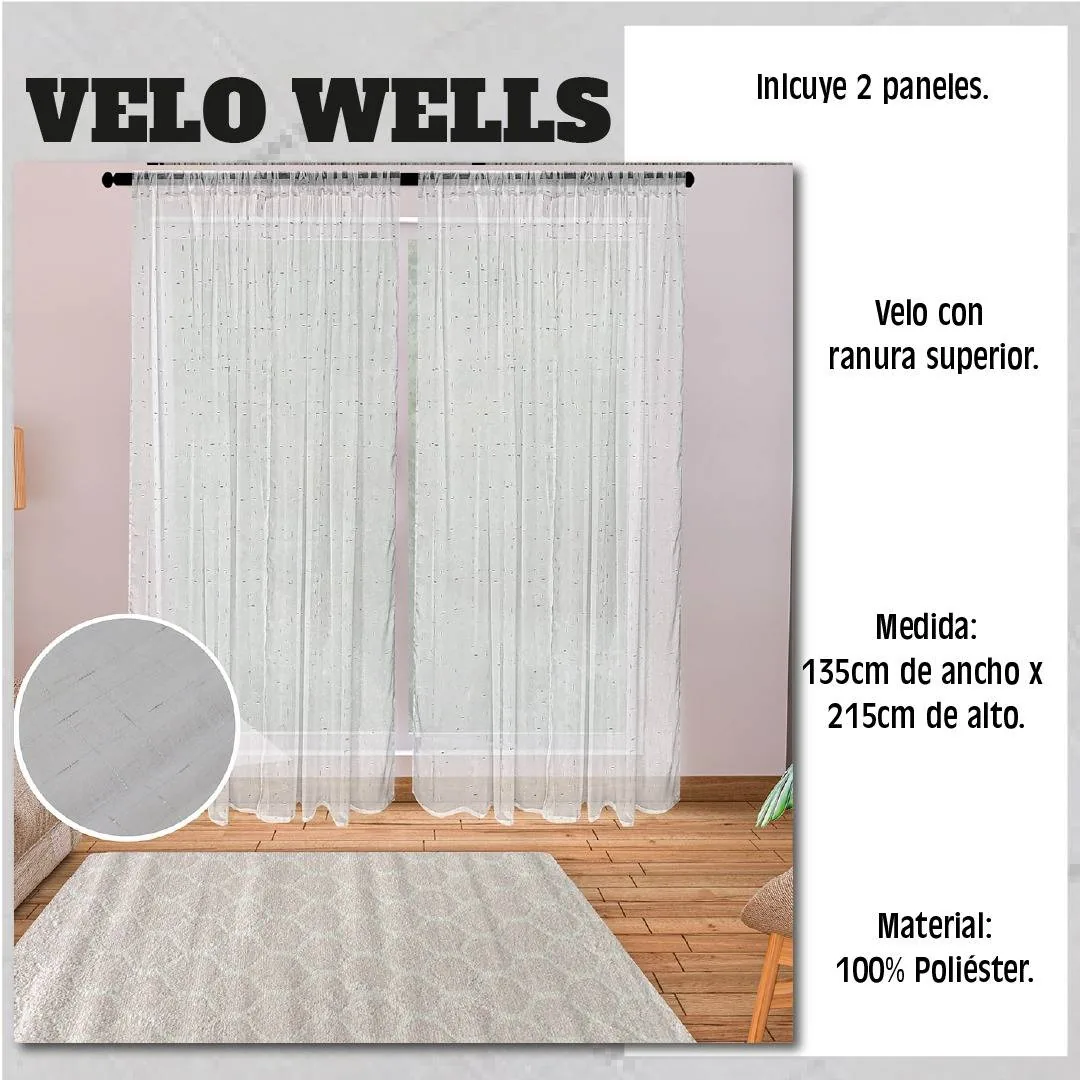 Cortina velo wells 135cmx215cm - Cortinas Colombia