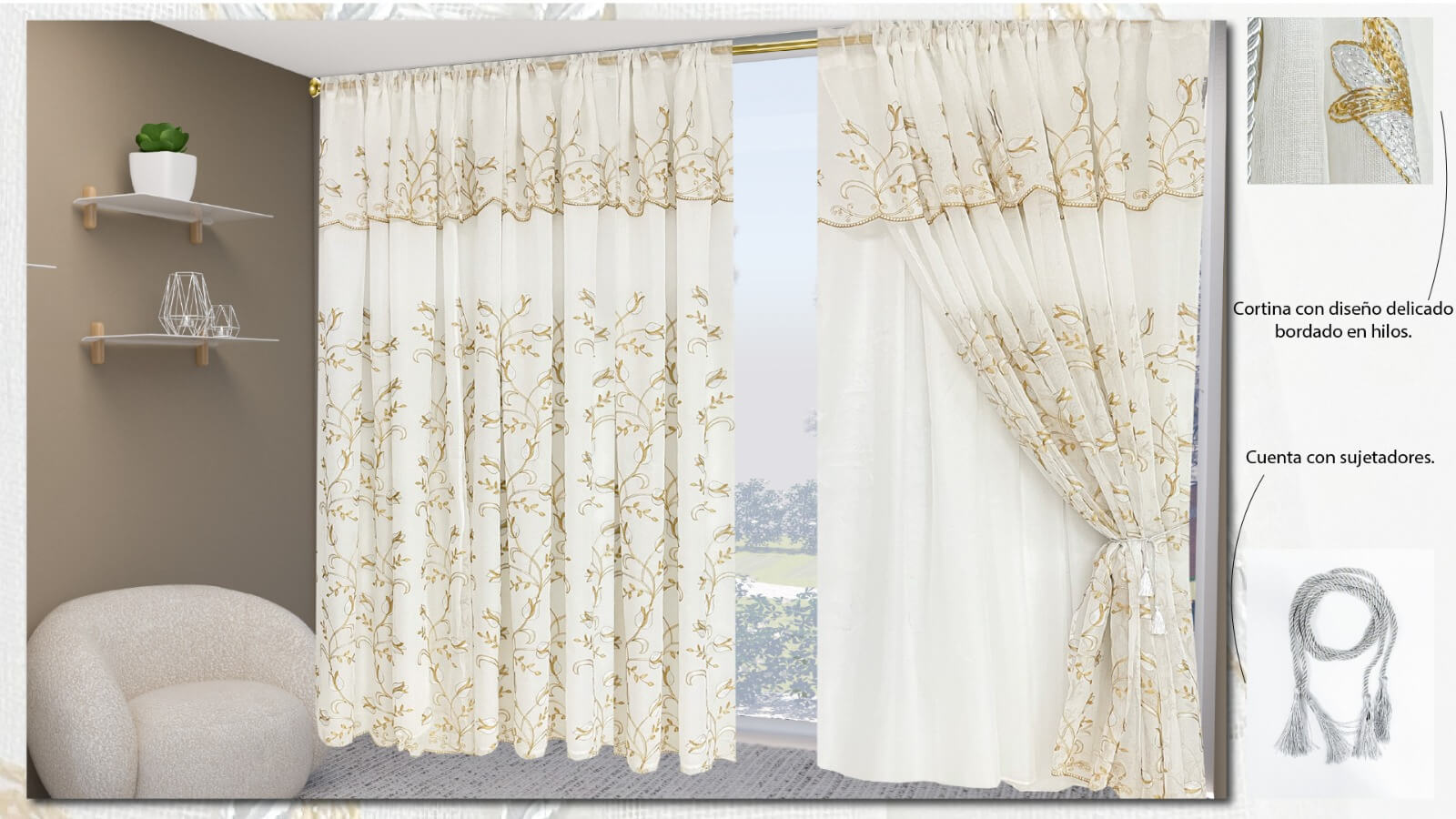 Cortina velo alheli 140cmx237cm - Cortinas | D' Ensueño