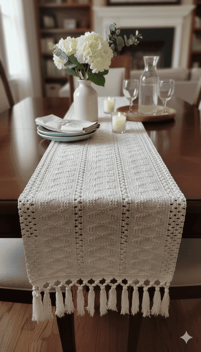 Camino de mesa boho macramé 30cm x 1.15cm - Mantelería | D' Ensueño