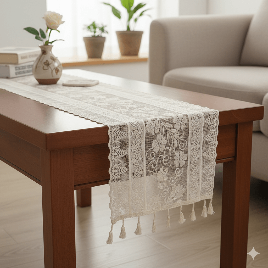 Camino de mesa encaje 1.50cm x 30cm - Mantelería Colombia