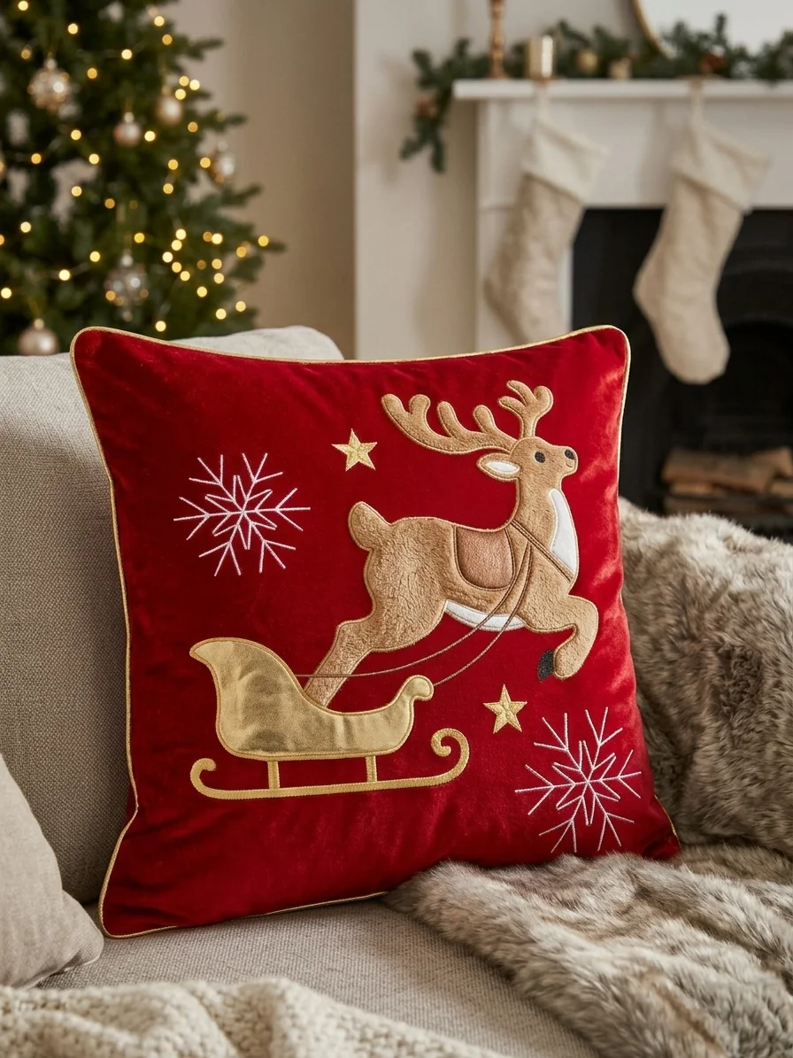 Cojín navideño velvet bordado - Navidad | D' Ensueño